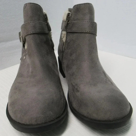 By The Way Womans Booties - Size 7- Grey Suede Buckle Zipper - Picture 1 of 5